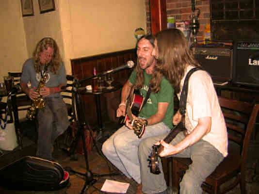 Picture of Mark Gavin and me playing at the Corn Stores
